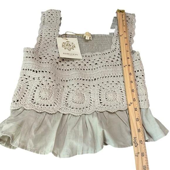 Rebellion Agan Crochet Boho Ruffle Tank Top Gray Size S - Picture 5 of 7